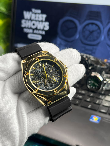 CASHRULE Luxury Skeleton Mechanical Watch – Gold Edition.