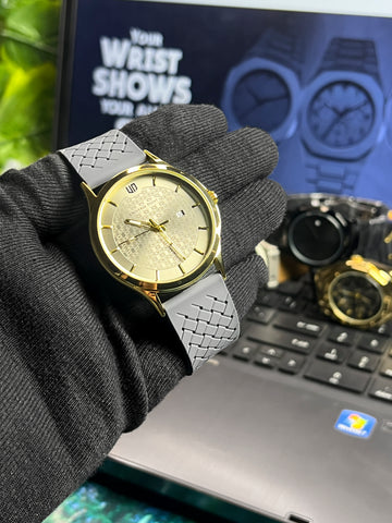 Universe Point (UP) Men's Luxury Gold Watch – Textured Dial with Date Display